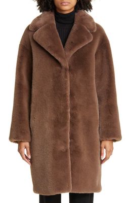 Stand Studio Camille Long Faux Fur Cocoon Coat in Mole Brown