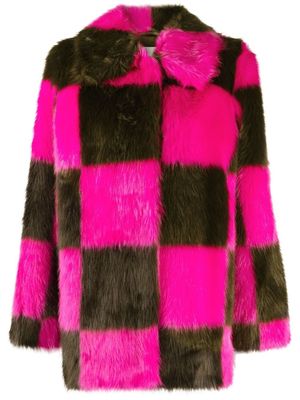 STAND STUDIO check-print faux-fur coat - Pink