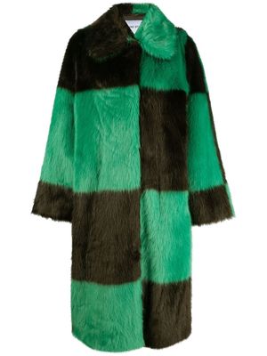 STAND STUDIO checked faux-fur coat - Green