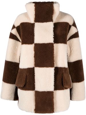 STAND STUDIO Dani checkerboard-pattern faux-fur jacket - Neutrals
