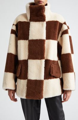 Stand Studio Dani Checkerboard Plaid Faux Fur Jacket in Cream/Brown Check
