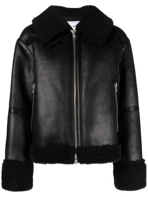 STAND STUDIO faux-shearling trim zip-up jacket - Black