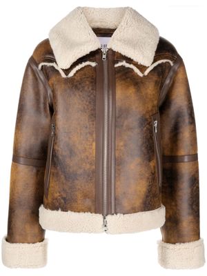 STAND STUDIO faux-shearling trim zip-up jacket - Brown