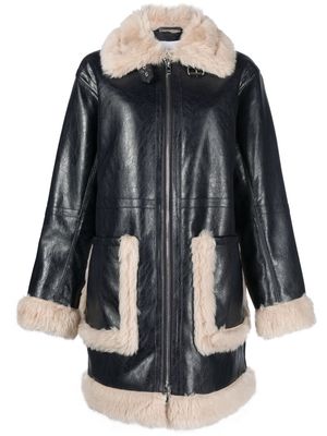 STAND STUDIO Haley shearling-trimmed faux-leather coat - Blue