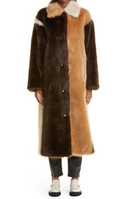 Stand Studio Jessie Colorblock Faux Fur Coat in Brown/Beige Stripe