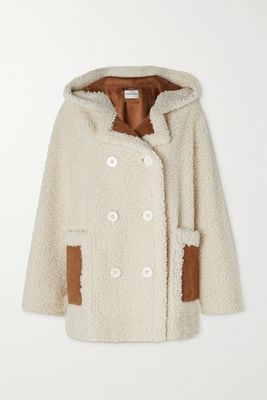 Stand Studio - Khalessi Hooded Double-breasted Faux Suede-trimmed Faux Shearling Coat - Off-white