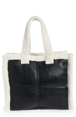 Stand Studio Large Lola Faux Shearling Tote in Black/White