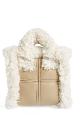 Stand Studio Mini Lizzie Faux Shearling & Faux Leather Tote in Sand/Off White