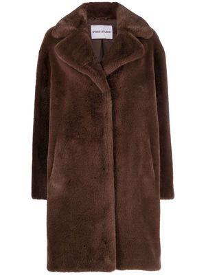 STAND STUDIO notched-collar faux-fur coat - Brown