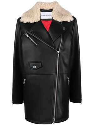 STAND STUDIO notched-collar faux-shearling jacket - Black