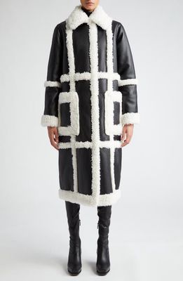 Stand Studio Patrice Faux Leather Coat with Faux Shearling Trim in Black/Off White