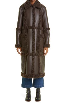 Stand Studio Patrice Faux Leather Coat with Faux Shearling Trim in Dark Brown