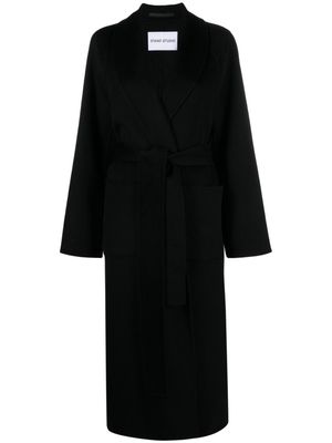 STAND STUDIO Salon shawl-lapels belted coat - Black