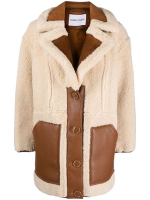 STAND STUDIO single-breasted faux-shearling coat - Brown
