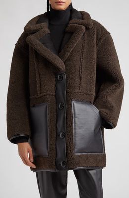Stand Studio Tory Faux Shearling Jacket with Faux Leather Trim in Ash Brown/Black