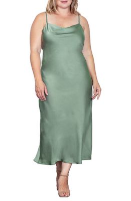 Standards & Practices Cowl Neck Satin Dress in Bay Leaf 