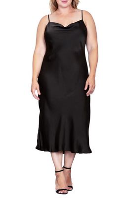 Standards & Practices Cowl Neck Satin Dress in Black 