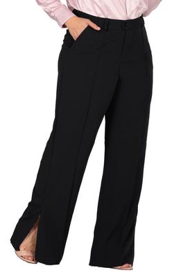 Standards & Practices High Waist Split Hem Wide Leg Stretch Cotton Trousers in Black