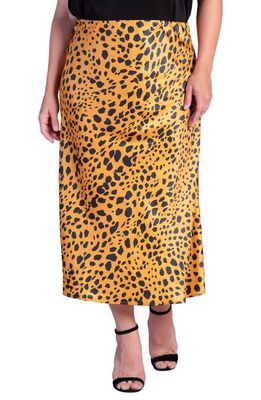 Standards & Practices Izar High Waist Satin Midi Skirt in Gold Print