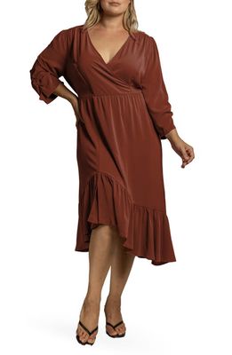 Standards & Practices Kelsie Ruffle Hem Wrap Dress in Brownie
