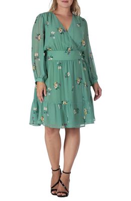 Standards & Practices Long Sleeve Chiffon Wrap Dress in Sage Green Floral