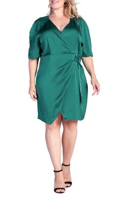 Standards & Practices Rara Buckle Sateen Wrap Dress in Malachite 