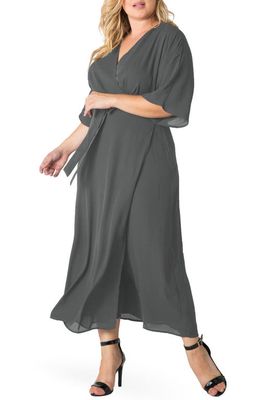 Standards & Practices Short Sleeve Wrap Maxi Dress in Smoke Grey