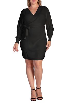 Standards & Practices Ursa Long Sleeve Wrap Sweater Minidress in Black