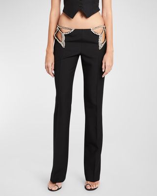Star Embellished Cutout Slim-Leg Pants