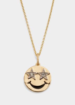 Star Eyes Happy Face Charm on Light Tiffany Chain Necklace