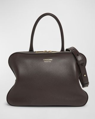 Star Triple Zip Leather Top-Handle Bag