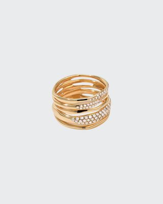 Stardust Five-Row Squiggle Ring with Diamonds, Size 7