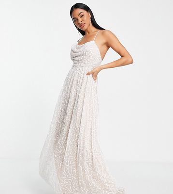 Starlet Bridal backless cowl neck embellished maxi dress in ivory-White
