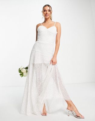 Starlet Bridal corset overlay embellished maxi dress in ivory-White