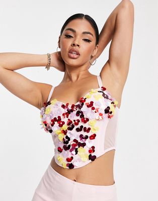 Starlet Exclusive embellished corset top in vibrant floral - part of a set-Pink