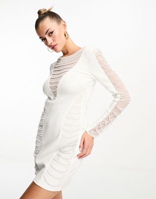 Starlet exclusive embellished long sleeve mini dress in white