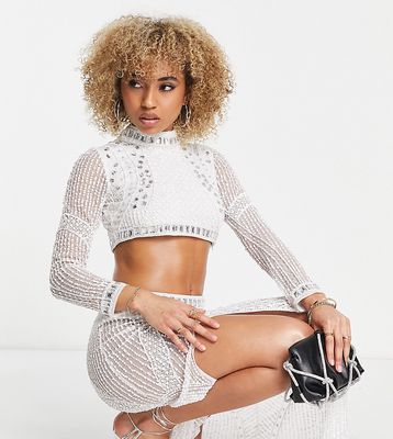Starlet Exclusive high neck embellished crop top in white - part of a set