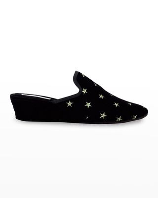 Starry Velvet Star Wedge Slippers