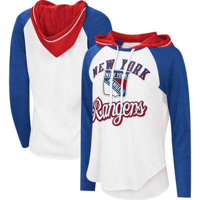 STARTER Women's G-III Sports by Carl Banks White/Blue New York Rangers MVP Raglan Lightweight Hooded T-Shirt