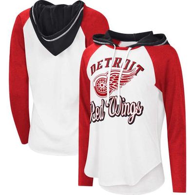 STARTER Women's G-III Sports by Carl Banks White/Heather Red Detroit Red Wings MVP Raglan Lightweight Hooded T-Shirt