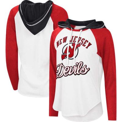 STARTER Women's G-III Sports by Carl Banks White/Heather Red New Jersey Devils MVP Raglan Lightweight Hooded T-Shirt