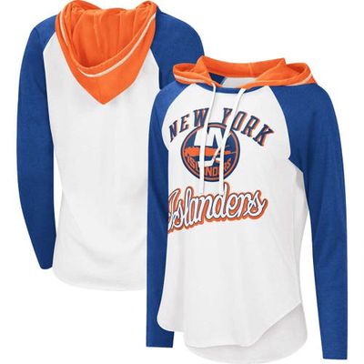 STARTER Women's G-III Sports by Carl Banks White/Heather Royal New York Islanders MVP Raglan Lightweight Hooded T-Shirt