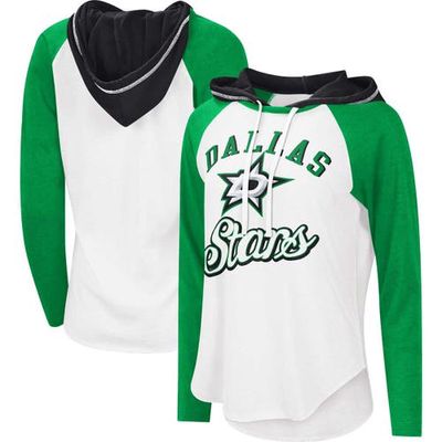 STARTER Women's G-III Sports by Carl Banks White/Kelly Green Dallas Stars MVP Raglan Lightweight Hooded T-Shirt