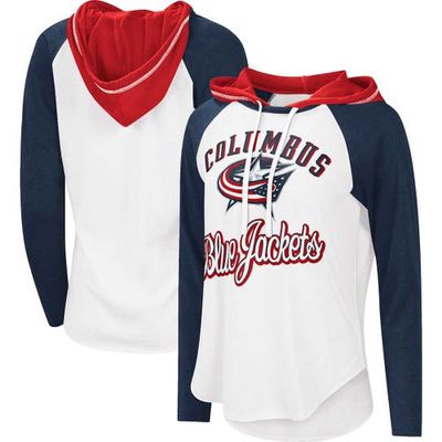 STARTER Women's G-III Sports by Carl Banks White/Navy Columbus Blue Jackets MVP Raglan Hoodie T-Shirt