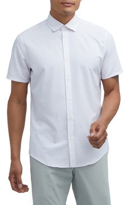 STATE OF MATTER Phoenix Geo Print Short Sleeve Button-Up Shirt in White Pink Dot Geo