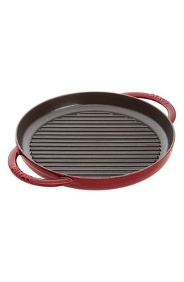 Staub 10-Inch Round Enameled Cast Iron Double Handle Grill Pan in Grenadine