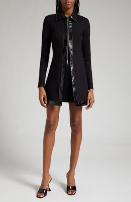 STAUD Assemblage Faux Leather Trim Long Sleeve Minidress in Black