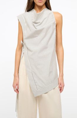 STAUD Asymmetric Cowl Neck Sleeveless Top in Ivory Micro Stripe