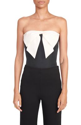 STAUD Atticus Contrast Bow Strapless Top in Black/ivory