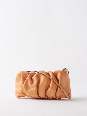 Staud - Bean Ruched Leather Shoulder Bag - Womens - Light Orange